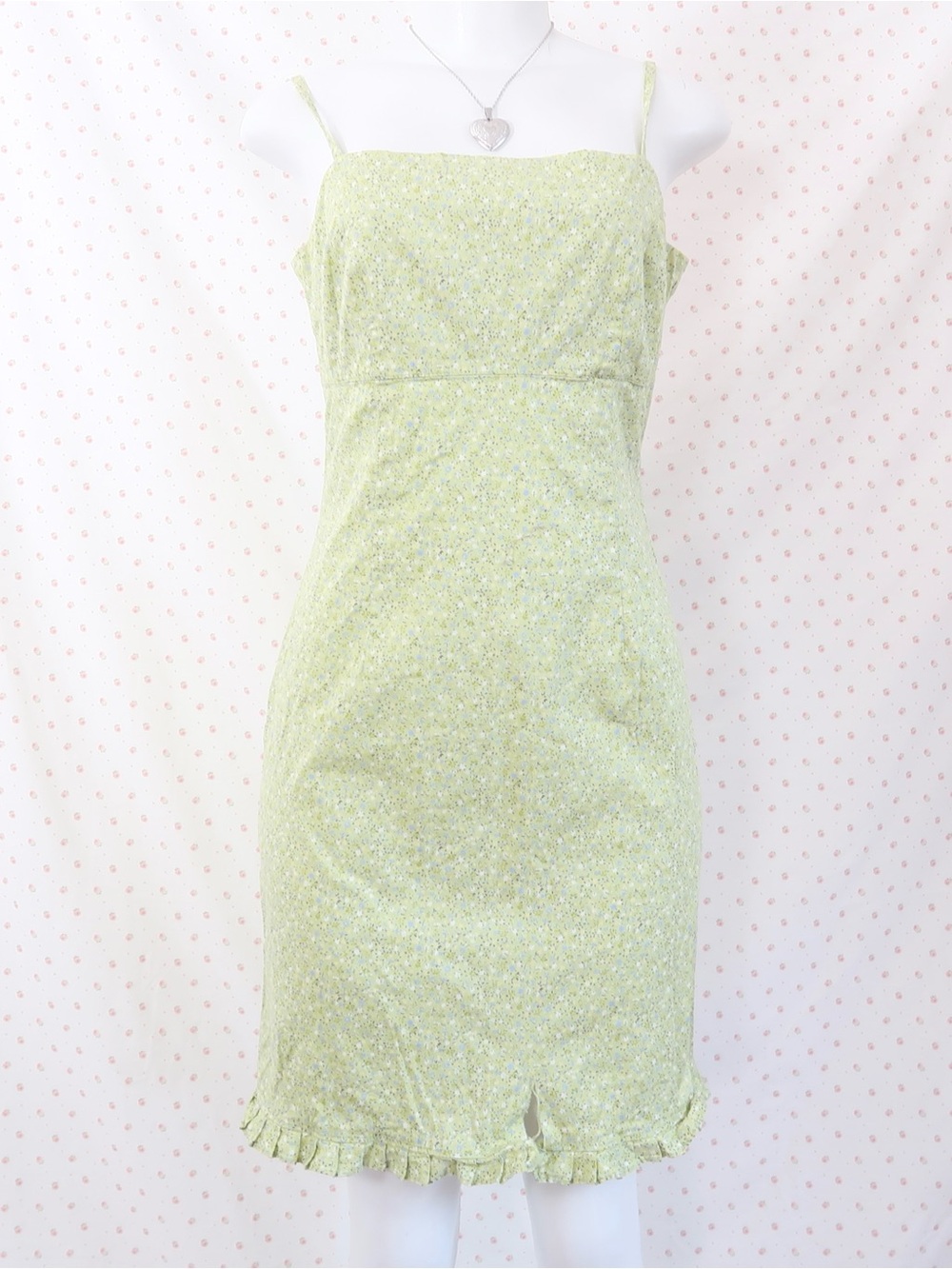 Express Light Green Floral Spaghetti Strap Mini Dress